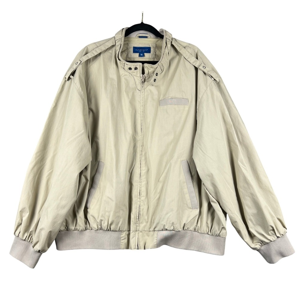 Towncraft Vintage Mens Beige Bomber Jacket 3XL Full Zip Pockets Classic Style